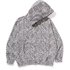 WILD LEOPARD PATTERN SHARK RELAXED FIT FULL ZIP HOODIE MENS